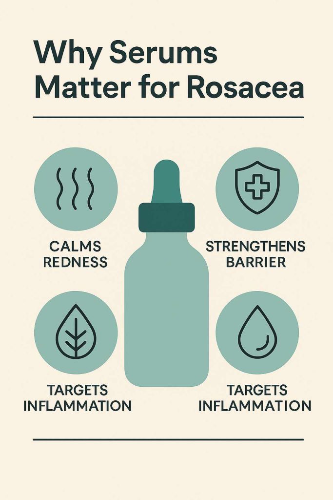 Infographic showing benefits of serums for rosacea-prone skin